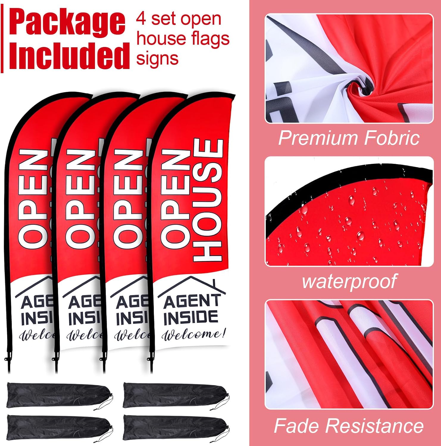 81D3IXR4qgL. AC SL1500 Buryeah 4 Pack Open House Flags Signs for Real Estate Agents 7x5.4 Ft Feather Flag Sign with Flagpole Ground Stake Portable Bag Real Estate Flags Opening Signs Banner Set for Business (Red) Edu Expertise Hub Real Estate