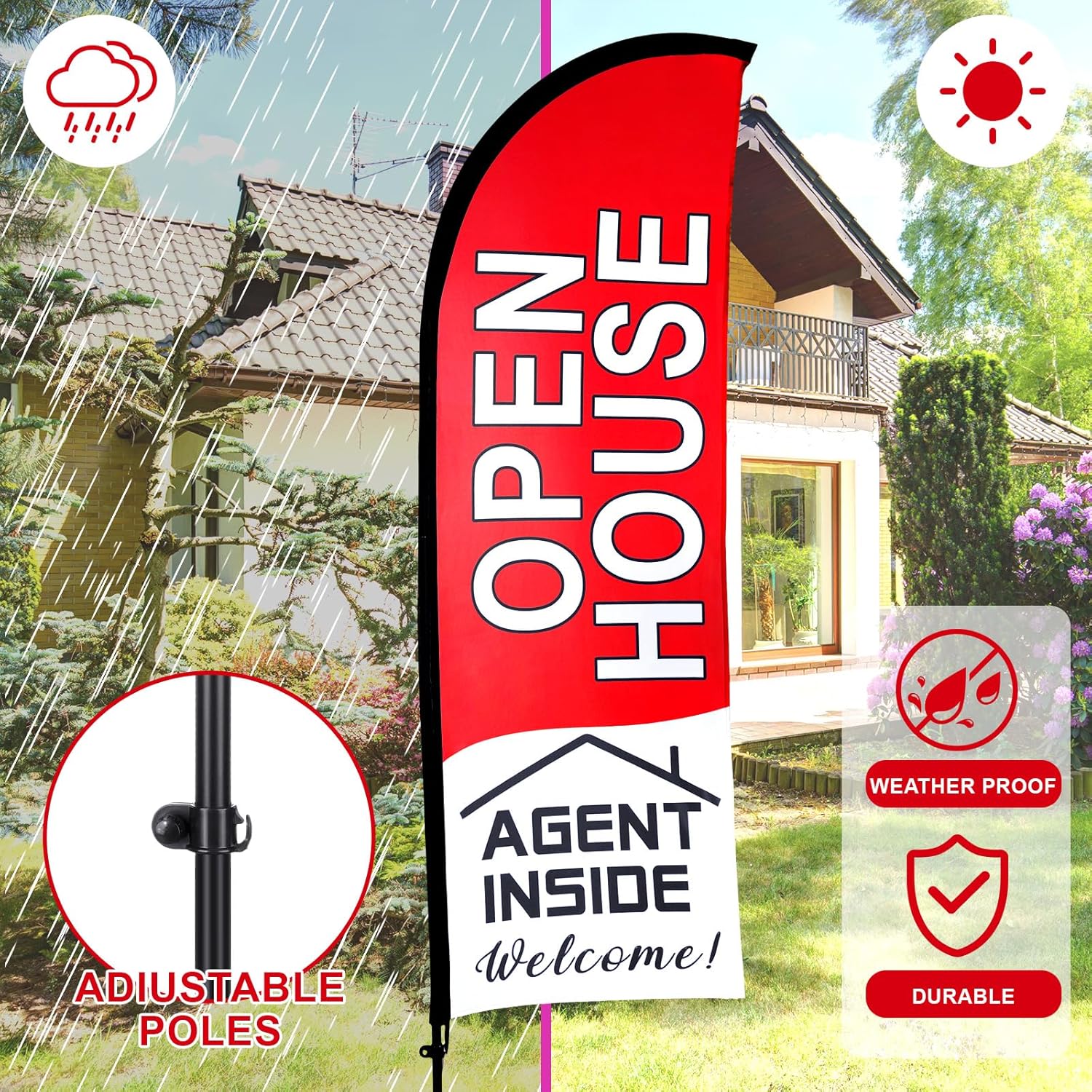 81P8DEw2sBL. AC SL1500 Buryeah 4 Pack Open House Flags Signs for Real Estate Agents 7x5.4 Ft Feather Flag Sign with Flagpole Ground Stake Portable Bag Real Estate Flags Opening Signs Banner Set for Business (Red) Edu Expertise Hub Real Estate