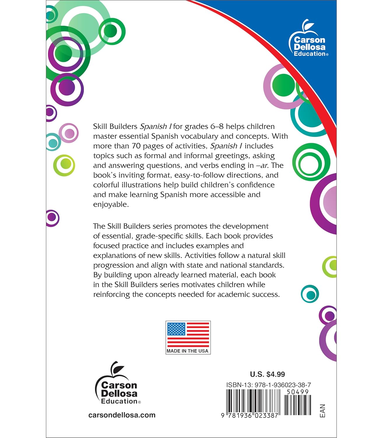 81b1KegqSeL. SL1500 Carson Dellosa Skill Builders Spanish I Workbook—Grades 6-8 Reproducible Spanish Workbook With Spanish Vocabulary, Common Words and Phrases for Conversational Skills (80 pgs) Edu Expertise Hub Skills