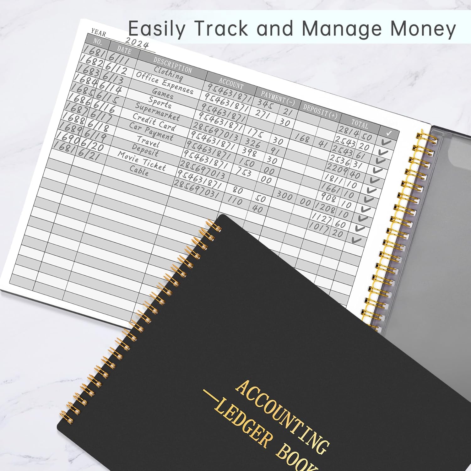 81hsNFcDunL. AC SL1500 HAUTOCO Accounting Ledger Book for Small Business Bookkeeping Home Budget Tracking with 2 Storage Pouch, Accounting Log Journal Personal Money Ledger Expense Tracking Notebook 10.1 x 7.8'', Black Edu Expertise Hub Accounting