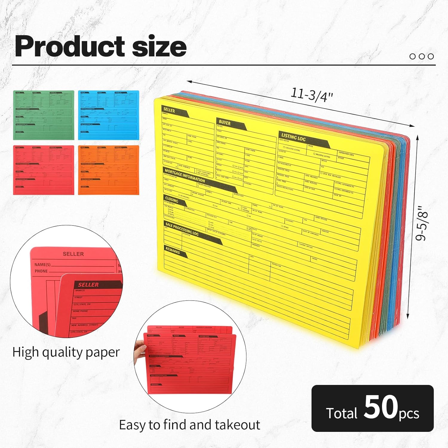 81p OE4THIL. AC SL1500 Yeaqee 50 Pcs Real Estate Listing Folder Pre Printed Right Panel List Durable Real Estate Agent Supplies Planner with Closing Checklist for Documents Organizing, 5 Colors Edu Expertise Hub Real Estate