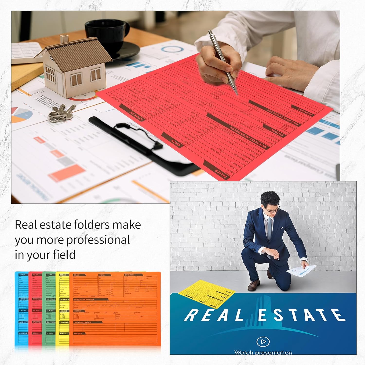 81qMPN23KiL. AC SL1500 Yeaqee 50 Pcs Real Estate Listing Folder Pre Printed Right Panel List Durable Real Estate Agent Supplies Planner with Closing Checklist for Documents Organizing, 5 Colors Edu Expertise Hub Real Estate