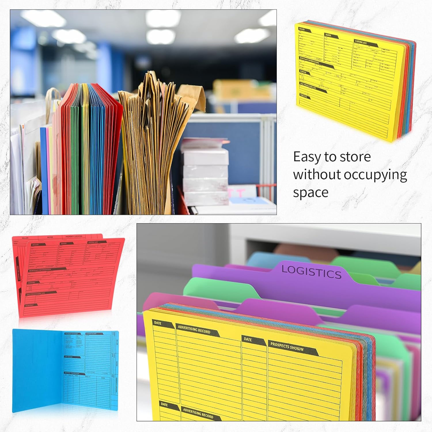 Yeaqee 50 Pcs Real Estate Listing Folder Pre Printed Right Panel List Durable Real Estate Agent Supplies Planner with Closing Checklist for Documents Organizing, 5 Colors Edu Expertise Hub Real Estate