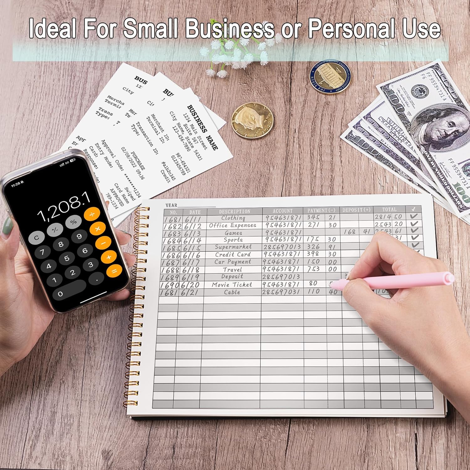 91dJHkgkLdL. AC SL1500 HAUTOCO Accounting Ledger Book for Small Business Bookkeeping Home Budget Tracking with 2 Storage Pouch, Accounting Log Journal Personal Money Ledger Expense Tracking Notebook 10.1 x 7.8'', Black Edu Expertise Hub Accounting