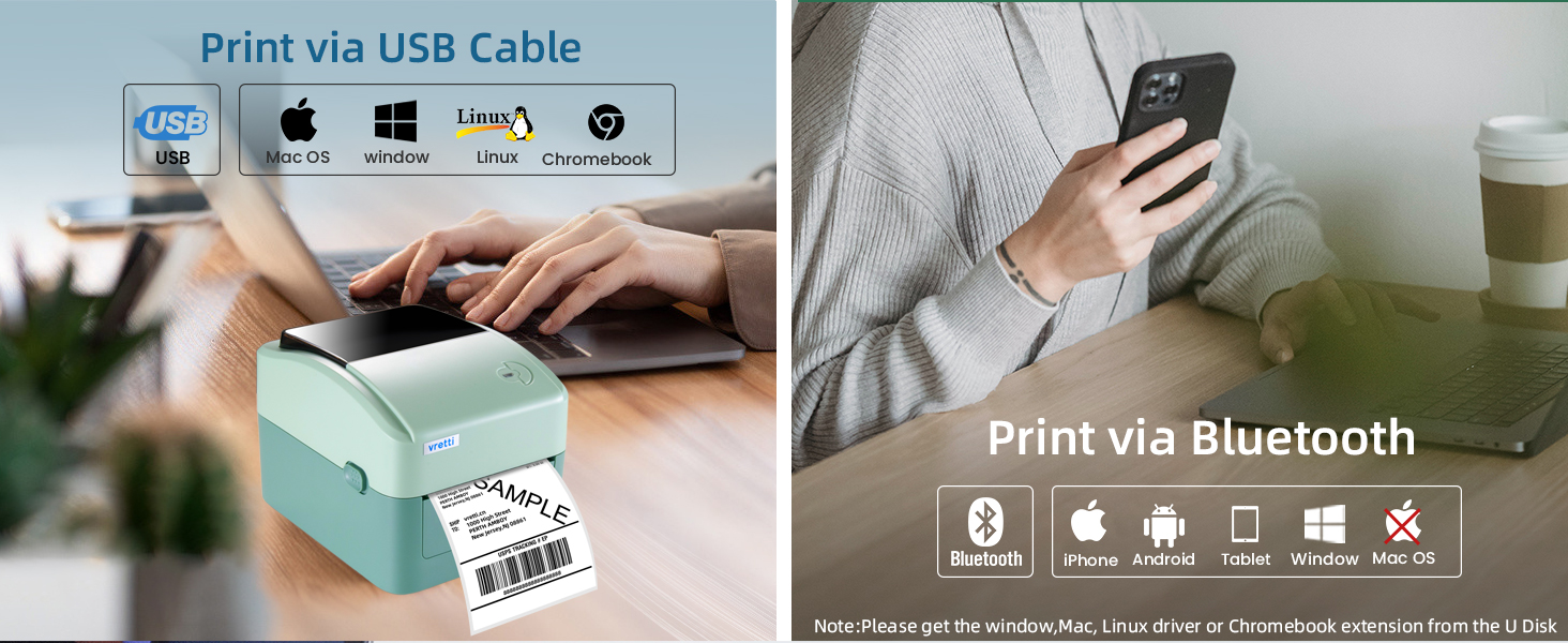 vretti bluetooth thermal label printer