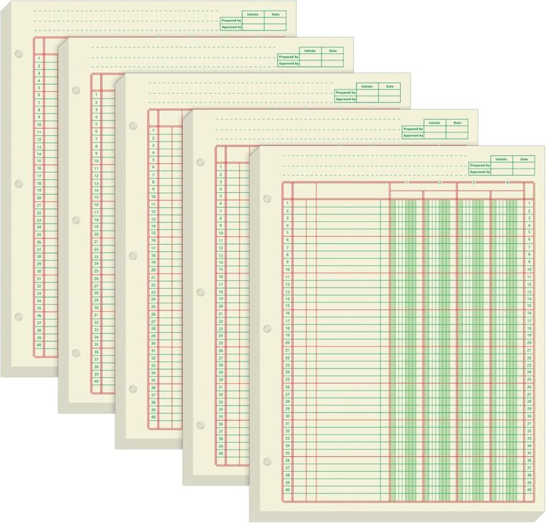 1758703565 719g75SimvL. AC SL1500 Fulmoon 5 Pack 250 Sheets Ledger Paper Accounting Columnar Pads 3 Hole Analysis Accounting Ledger Book for Business, 50 Sheets/Pack, Single Page Format, Green(8.5 x 11 Inch,4 Columnar) Edu Expertise Hub Accounting