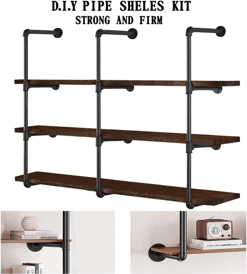 51dUkWPJiTL. AC SL1100 HITOMEN Industrial Iron Pipe Shelves, 3 Set 4-Tier 41.5" Tall 12" Depth, DIY Open Bookshelf Bookcase, Wall Mounted Vintage Retro Shelving, Rustic Farmhouse Pantry Kitchen Storage, Black Shelf Brackets Edu Expertise Hub Industries