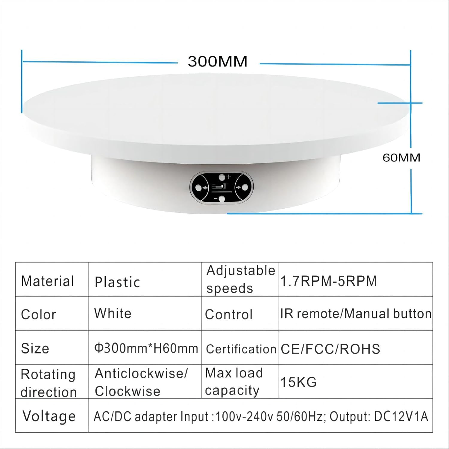 Electric Photography Turntable,Rotating Display Stand,Spining Display Stand,11.8inch/30cm Diameter,33lb/15kg Loading, White Edu Expertise Hub Digital Audio Video & Photography