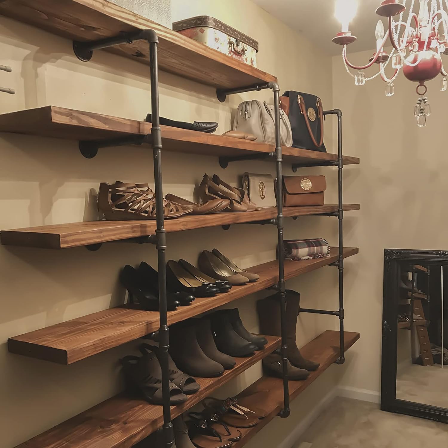 71+BzlZuK S. AC SL1500 HITOMEN Industrial Iron Pipe Shelves, 3 Set 4-Tier 41.5" Tall 12" Depth, DIY Open Bookshelf Bookcase, Wall Mounted Vintage Retro Shelving, Rustic Farmhouse Pantry Kitchen Storage, Black Shelf Brackets Edu Expertise Hub Industries