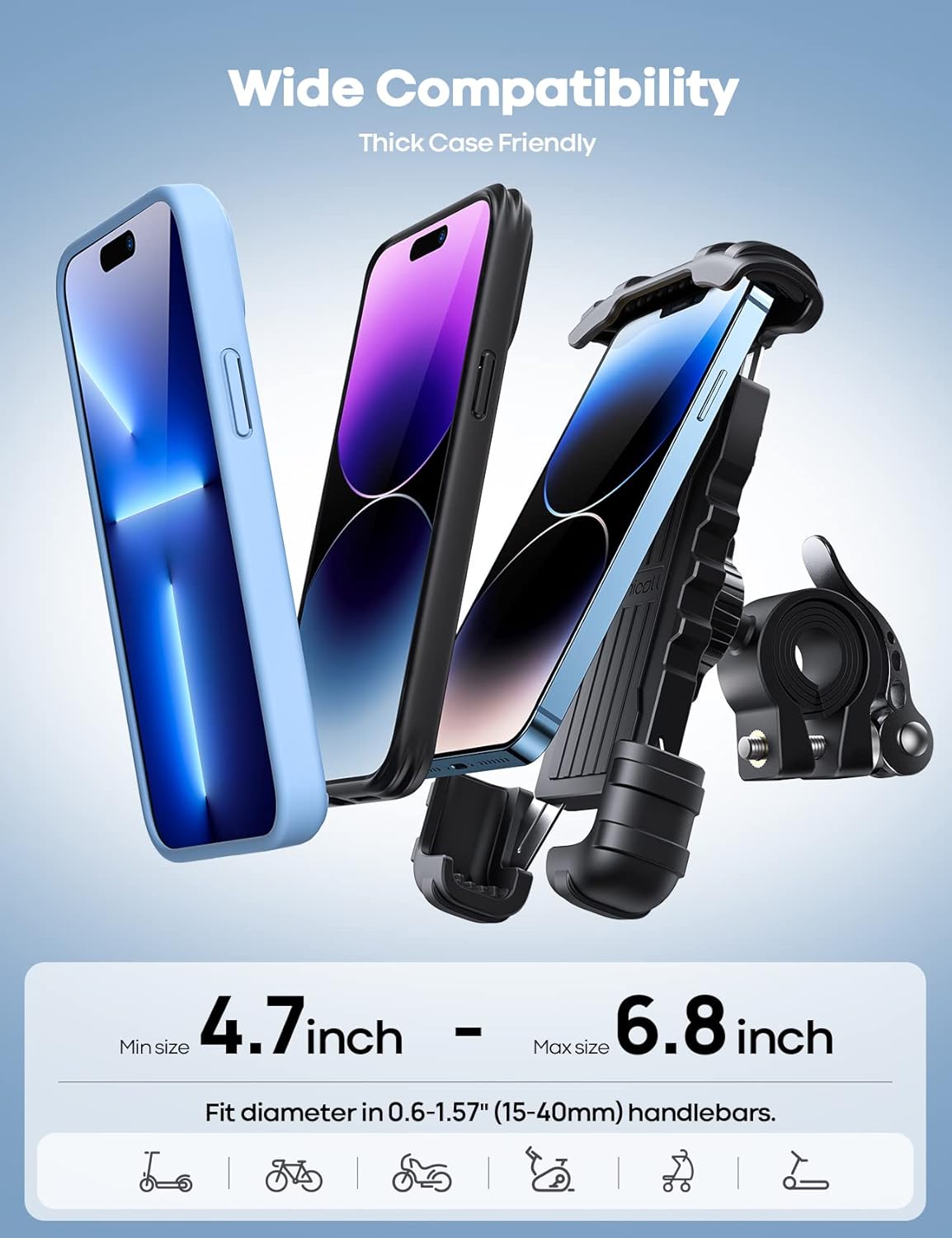 714O1CNQcBL. AC SL1500 Lamicall Bike Phone Holder, Motorcycle Mount - Motorcycle Phone Holder, Handlebar Cell Phone Clamp, Scooter Phone Clip for iPhone 16 Pro Max/Plus, 15 Pro Max, S10, S20, More 4.7" to 6.8" Smartphones Edu Expertise Hub Mobile phones