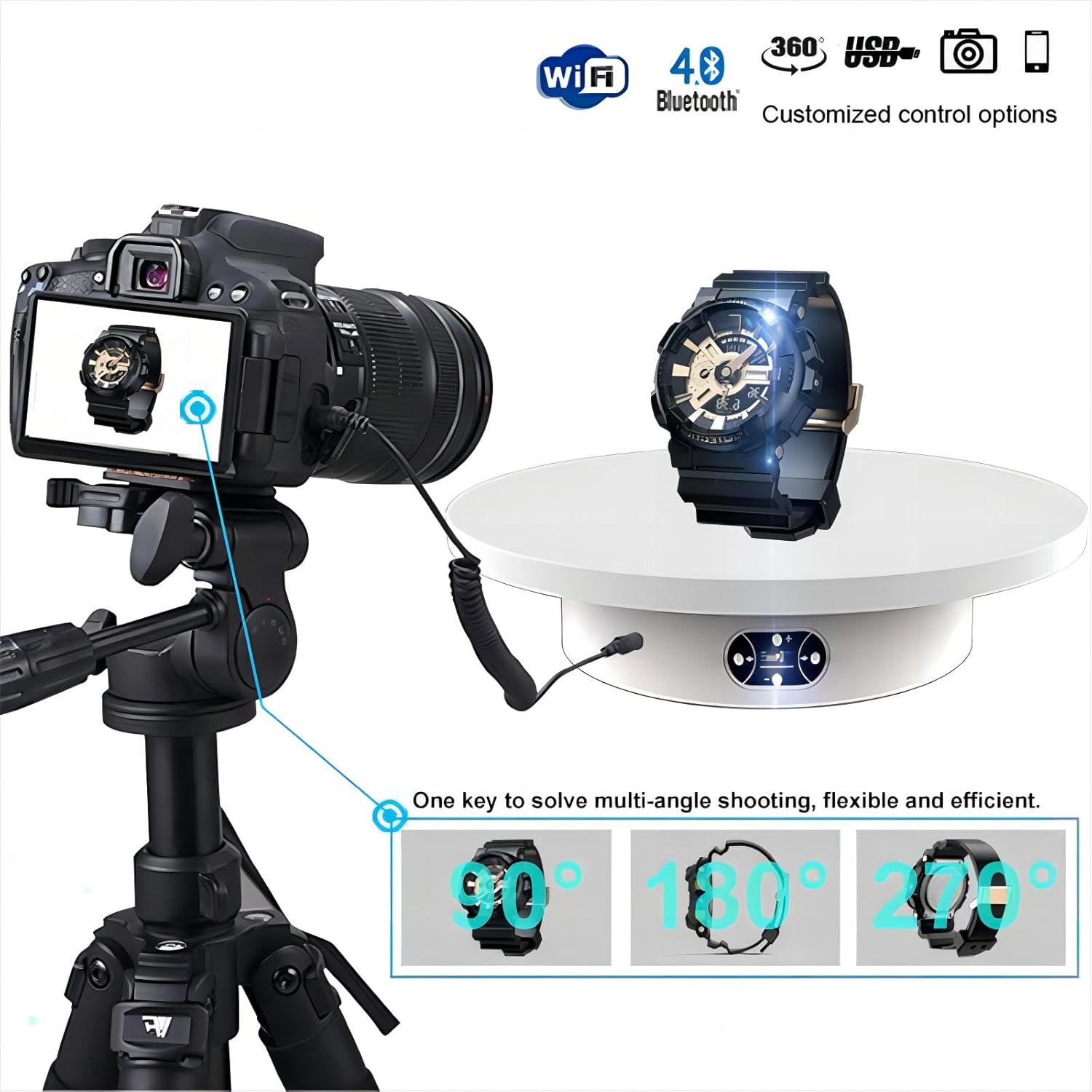 71IR2d9e2WL. AC SL1500 Electric Photography Turntable,Rotating Display Stand,Spining Display Stand,11.8inch/30cm Diameter,33lb/15kg Loading, White Edu Expertise Hub Digital Audio Video & Photography