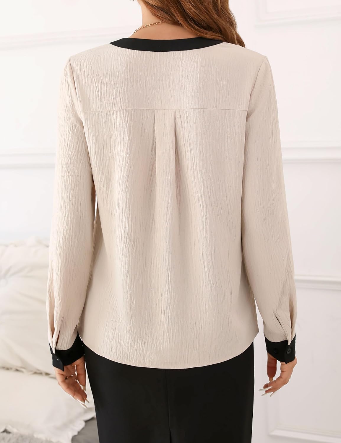 71UyHanGKtL. AC SL1500 Fayenne Womens Tops Dressy Casual V Neck Color Block Business Casual Blouses Long Sleeve Work Shirts Fall Trendy Clothes Edu Expertise Hub Women & Business