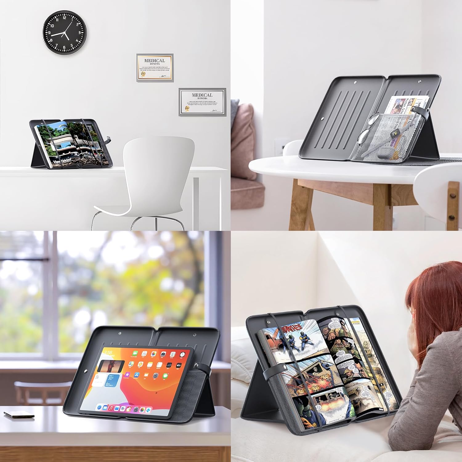 71ZFHe2BN5L. AC SL1500 KDD 3 in 1 Book Holder Stand for Reading, Portable Desktop Bookstand with Mesh Storage Bag, 3 Pen Slots & Adjustable Straps, Lightweight Book Sleeve Fits Tablets, E-Readers, Cookbooks & Sheet Music Edu Expertise Hub Tablets & E-Readers