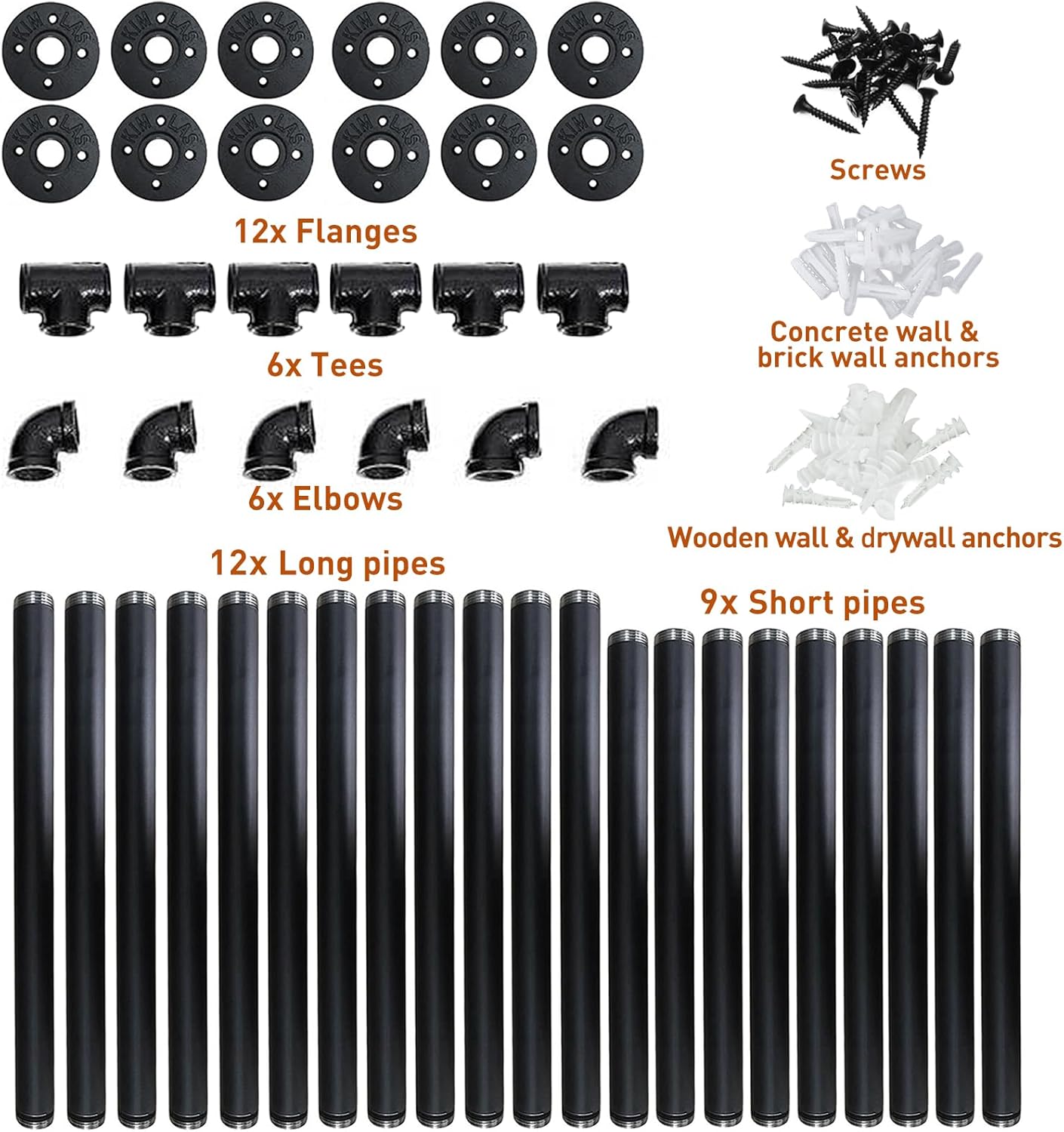 71v5JuHJf9L. AC SL1500 HITOMEN Industrial Iron Pipe Shelves, 3 Set 4-Tier 41.5" Tall 12" Depth, DIY Open Bookshelf Bookcase, Wall Mounted Vintage Retro Shelving, Rustic Farmhouse Pantry Kitchen Storage, Black Shelf Brackets Edu Expertise Hub Industries