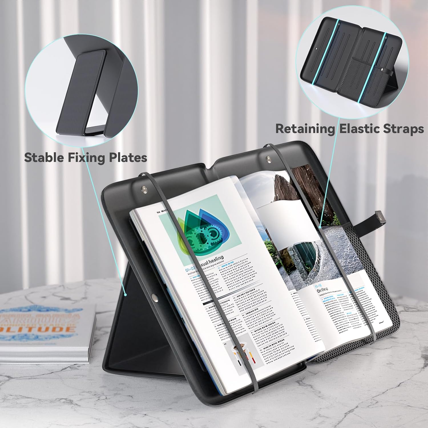 KDD 3 in 1 Book Holder Stand for Reading, Portable Desktop Bookstand with Mesh Storage Bag, 3 Pen Slots & Adjustable Straps, Lightweight Book Sleeve Fits Tablets, E-Readers, Cookbooks & Sheet Music Edu Expertise Hub Tablets & E-Readers