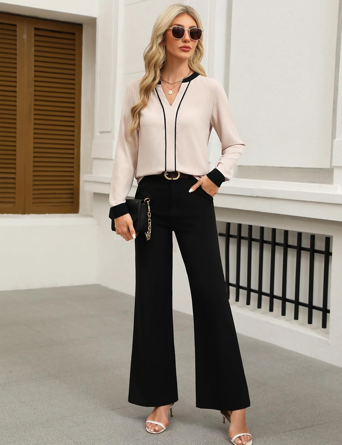 811qp4yJusL. AC SL1500 Fayenne Womens Tops Dressy Casual V Neck Color Block Business Casual Blouses Long Sleeve Work Shirts Fall Trendy Clothes Edu Expertise Hub Women & Business