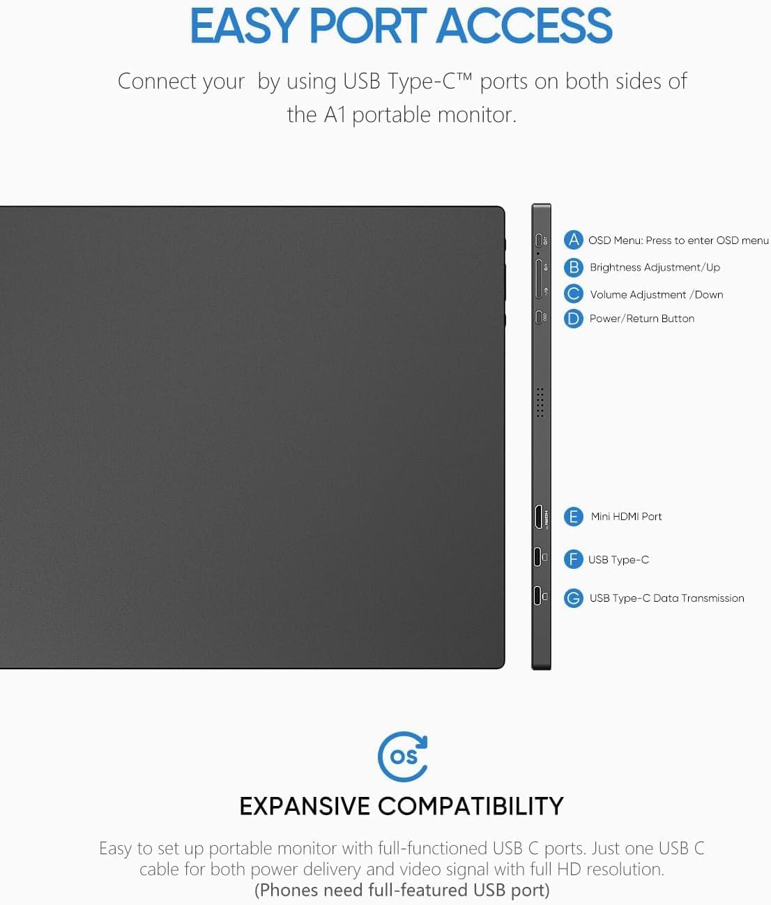 ARZOPA Portable Monitor 15.6'' FHD 1080P - Ultra-Slim Portable Laptop Monitor with Kickstand - IPS Display for PC, MAC, Phone, Xbox, PS5 - USB C & HDMI Connectivity - A1 Edu Expertise Hub Mobile phones