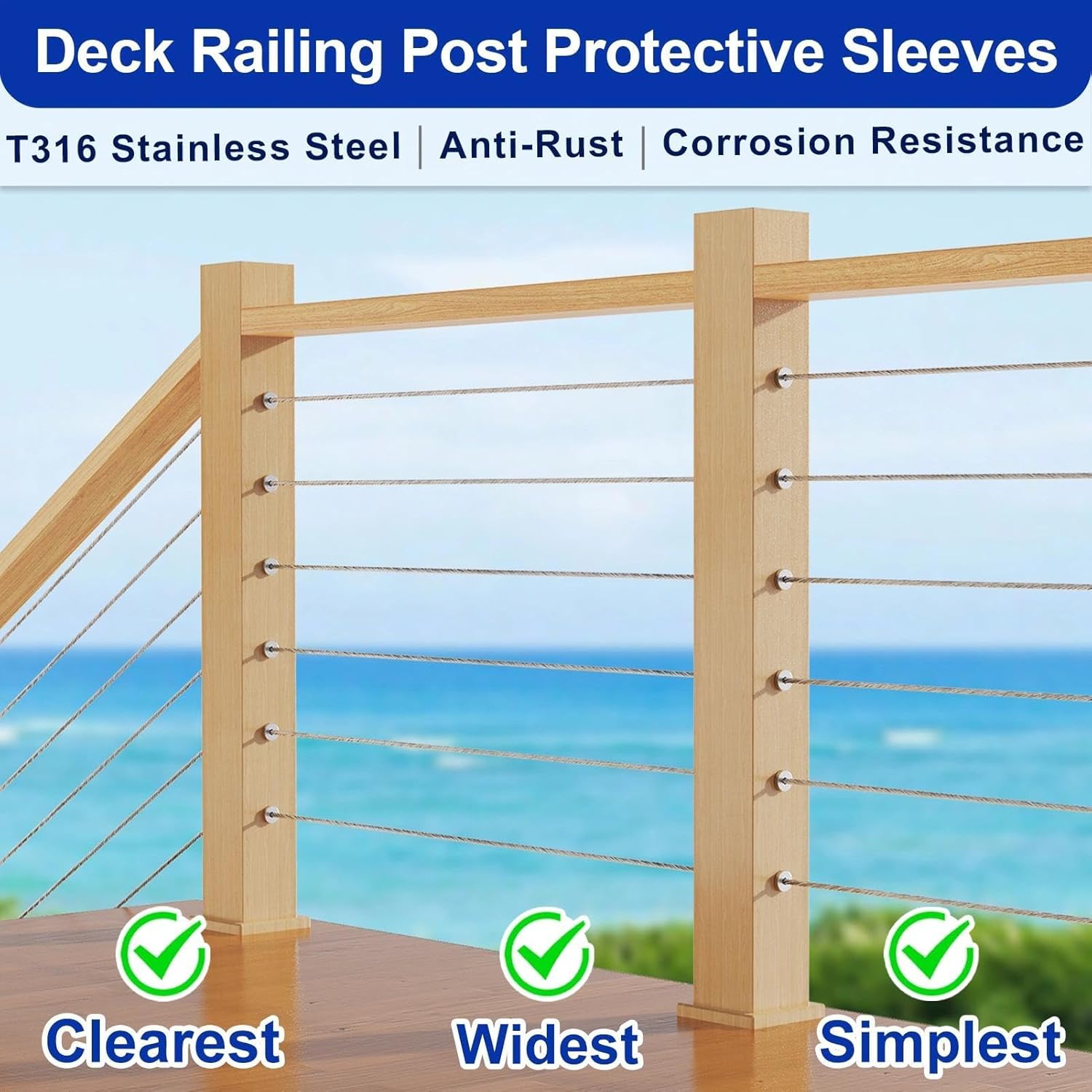 716XAqk8S8L. SL1500 Steel DN Mate 110 Pack T316 Stainless Steel Protector Sleeves for 1/8" Cable Railing, Cable Protector Sleeves for Cable Railing System, Deck Railing Hardware with a Drill Bit DE11 Edu Expertise Hub Hardware & DIY