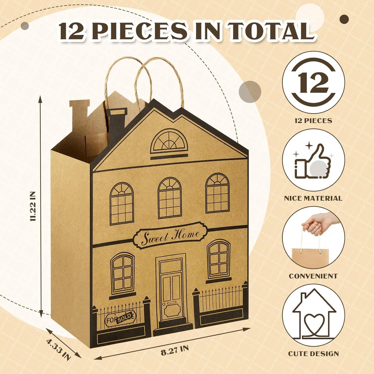 71AyBj4gZzL. AC SL1500 Geosar 12 Pieces House Shaped Gift Bags with Handles Real Estate Agent Gifts House Shaped Paper Treat Bags Kraft Real Estate Party Gift Wrap for Shopping Business Edu Expertise Hub Real Estate