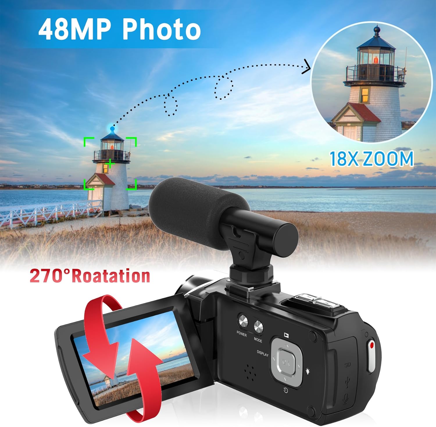 71i3R5mN3bL. AC SL1500 Video Camera Camcorder YouTube 4K 48MP Vlogging Camera Recorder 3.0 Inch 270 Degree Rotation Screen 18X Digital Zoom Video Camera with Microphone and 32G SD Card Edu Expertise Hub Digital Audio Video & Photography