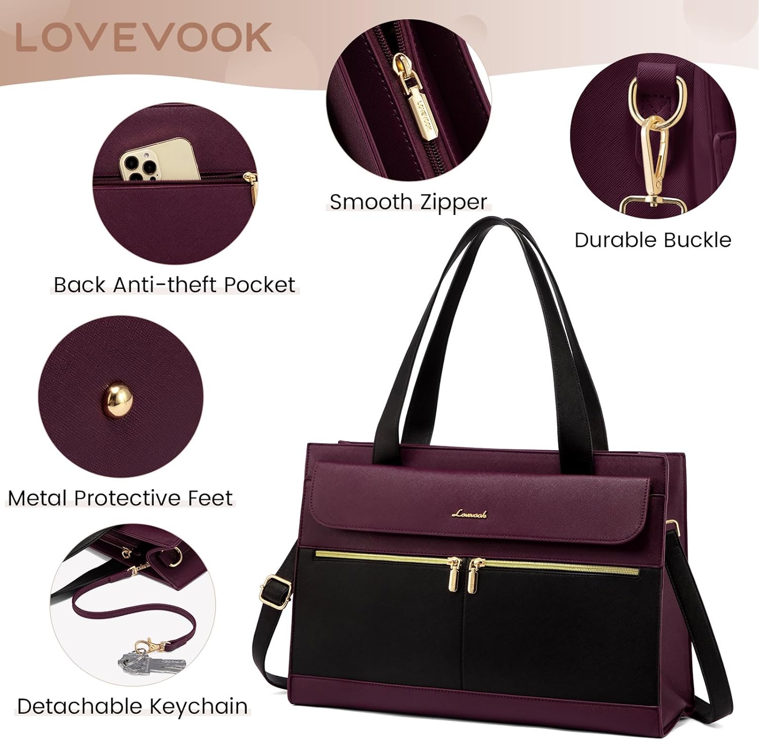 71jsXQ71SEL. AC SL1500 LOVEVOOK Laptop Bag for Women 15.6 Inch Tote Work Professional Leather Computer Briefcase Waterproof Handbag Shoulder Large Capacity Business Teacher Office Crossbody Purse Edu Expertise Hub Women & Business