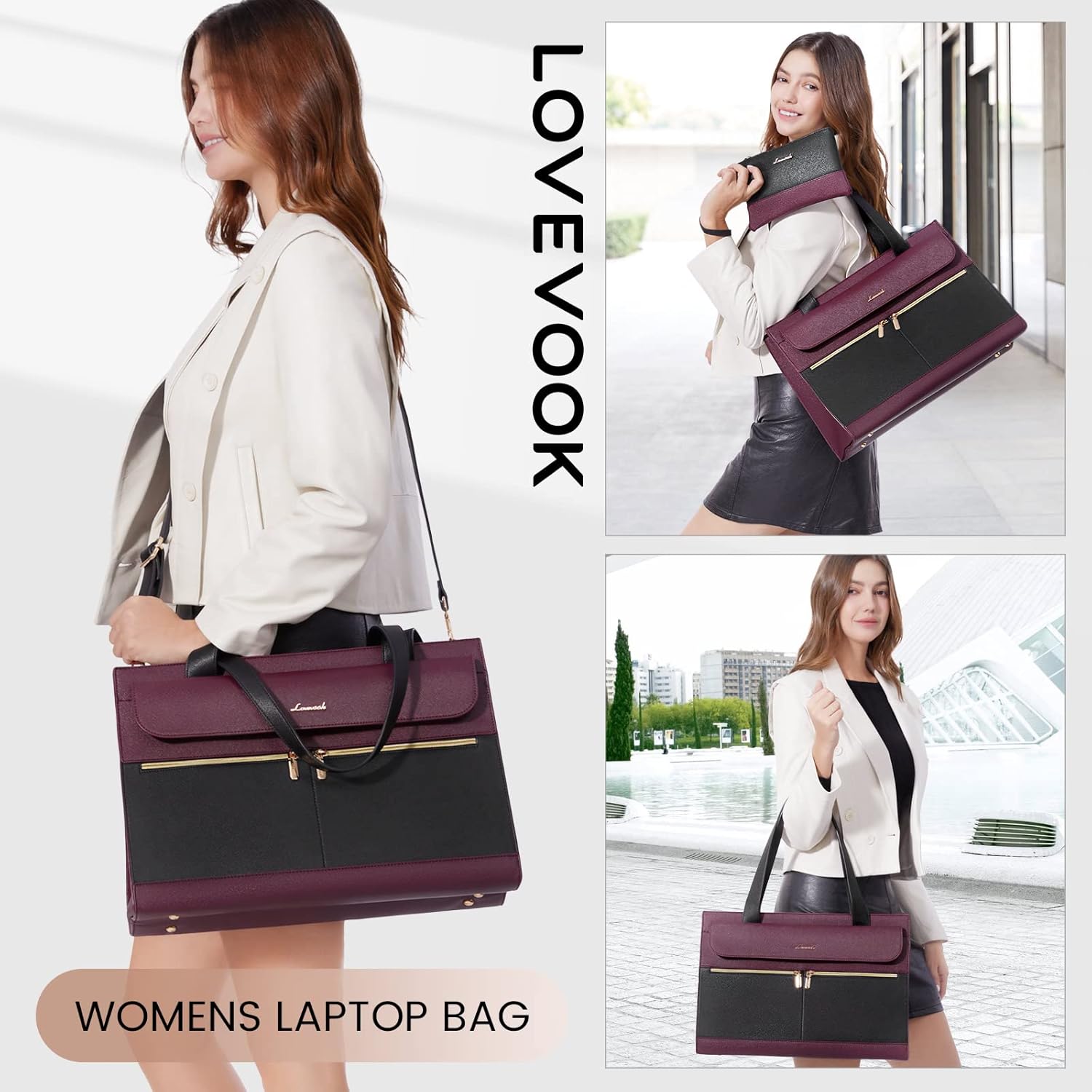 LOVEVOOK Laptop Bag for Women 15.6 Inch Tote Work Professional Leather Computer Briefcase Waterproof Handbag Shoulder Large Capacity Business Teacher Office Crossbody Purse Edu Expertise Hub Women & Business
