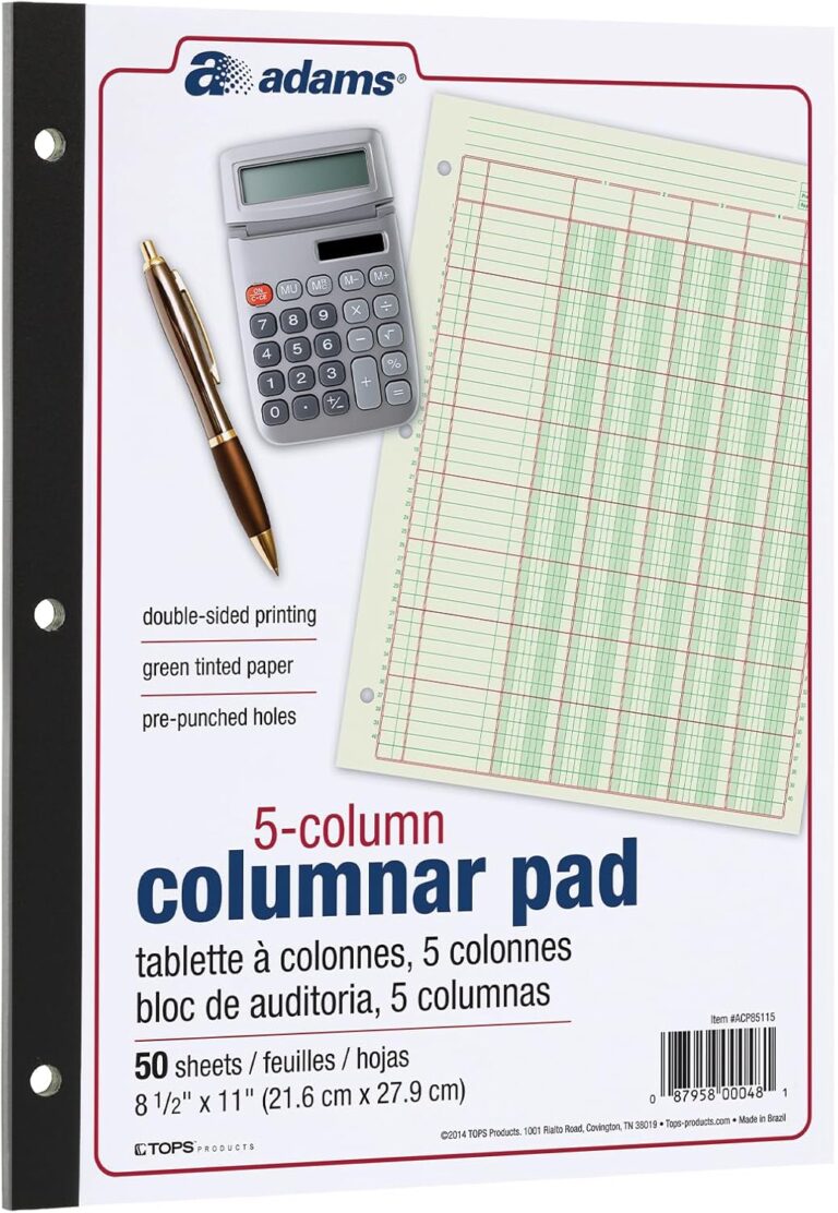 Adams Columnar Analysis Pad, 5 Column Ledger, 8.5″ x 11″, 100 Pages (50 Sheets), Green, 3 Hole Punch, for Accounting, Bookkeeping & Data (ACP85115) 1762563653 71SD63W XPL. AC SL1500 Adams Columnar Analysis Pad, 5 Column Ledger, 8.5" x 11", 100 Pages (50 Sheets), Green, 3 Hole Punch, for Accounting, Bookkeeping & Data (ACP85115) Edu Expertise Hub Accounting