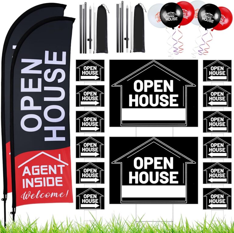 1763032449 810XUtO7uiL. AC SL1500 Buryeah 106 Pcs Real Estate Agent Supplies Accessories, 2 Open House Banner Flag with Pole Kit, 14 Yard Lawn Ground Sale Directional Arrows Signs with Stakes Double Sided and 90 Balloons (Black) Edu Expertise Hub Real Estate