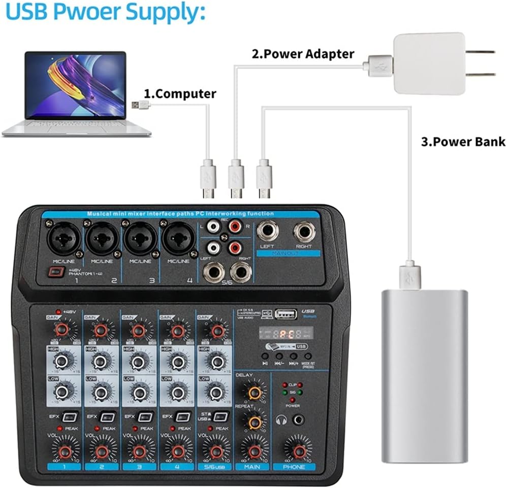 Portable Mini Mixer Audio Dj Console with Sound Card,Usb,48v Phantom Power for Pc Recording Singing Webcast Party Edu Expertise Hub Podcasts & Webcasts
