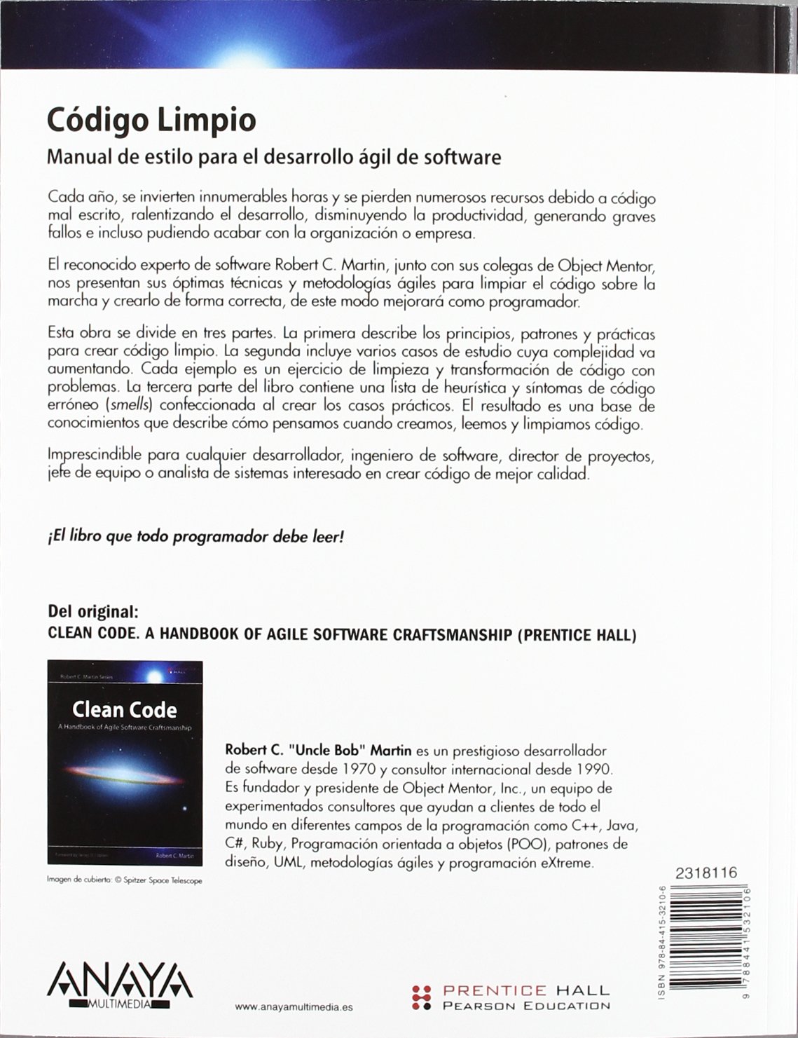 712Z7Cm1kUL. SL1481 Código limpio / Clean code: Manual de estilo para el desarrollo ágil de software / A Handbook of Agile Software Craftsmanship Edu Expertise Hub Programming