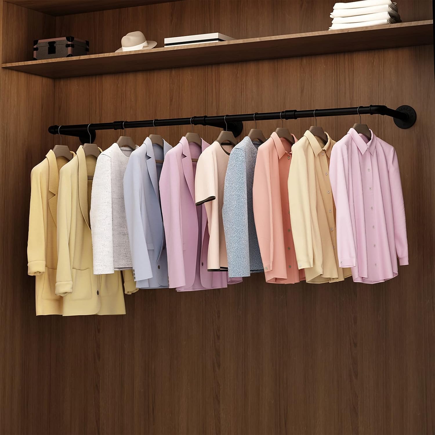 7149kzQgqJL. AC SL1500 Wall Mounted Clothes Rack 72.5in, Industrial Pipe Clothing Racks Wall Mount, Heavy Duty Detachable Iron Garment Bar, Saving Space, Multi-Purpose Hanging Rod for Bedroom, Laundry Room, 2 Packs Edu Expertise Hub Industries