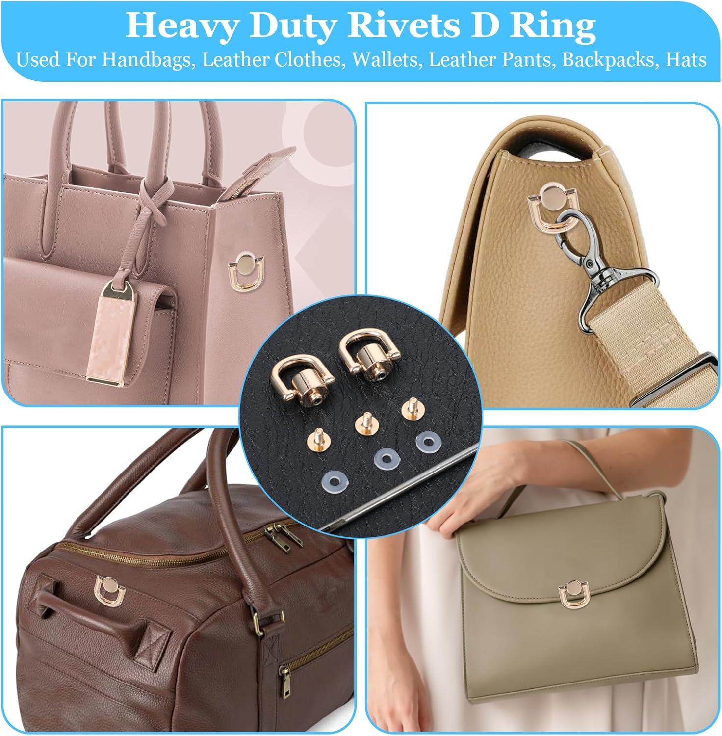 Hpmjz 6 Pcs D Ring Stud Screw Ball Head Buttons Gold Heavy Duty Leather Rivets Button Stud Screw Ball Post Head Buttons 360 Degree Rotatable D Rings for Purse Bag Hardware DIY Leathercraft Edu Expertise Hub Hardware & DIY