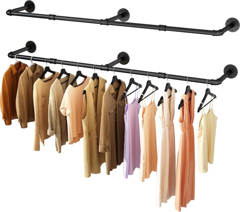 71eftiwL7L. AC SL1500 Wall Mounted Clothes Rack 72.5in, Industrial Pipe Clothing Racks Wall Mount, Heavy Duty Detachable Iron Garment Bar, Saving Space, Multi-Purpose Hanging Rod for Bedroom, Laundry Room, 2 Packs Edu Expertise Hub Industries