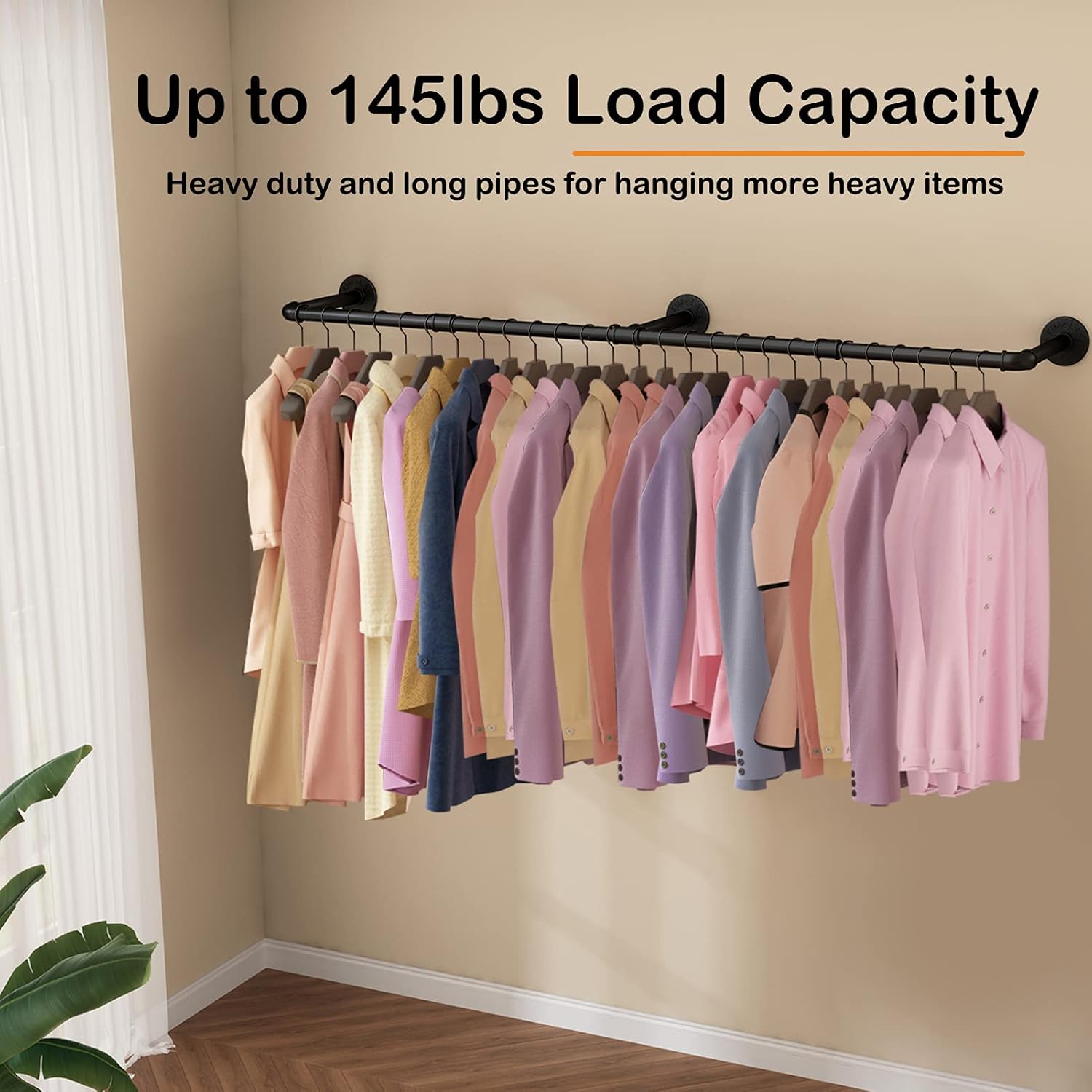 71sSWlhdMVL. AC SL1500 Wall Mounted Clothes Rack 72.5in, Industrial Pipe Clothing Racks Wall Mount, Heavy Duty Detachable Iron Garment Bar, Saving Space, Multi-Purpose Hanging Rod for Bedroom, Laundry Room, 2 Packs Edu Expertise Hub Industries