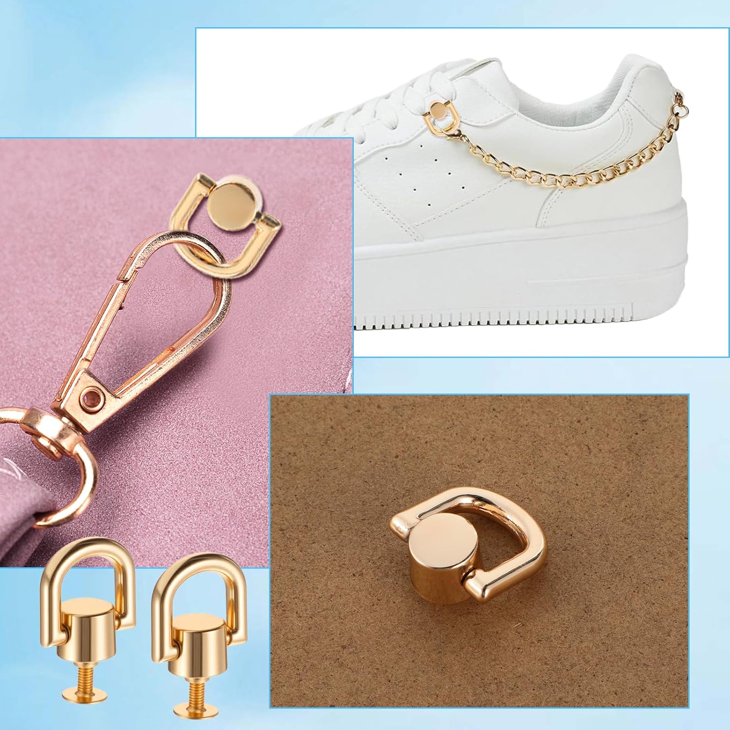 Hpmjz 6 Pcs D Ring Stud Screw Ball Head Buttons Gold Heavy Duty Leather Rivets Button Stud Screw Ball Post Head Buttons 360 Degree Rotatable D Rings for Purse Bag Hardware DIY Leathercraft Edu Expertise Hub Hardware & DIY