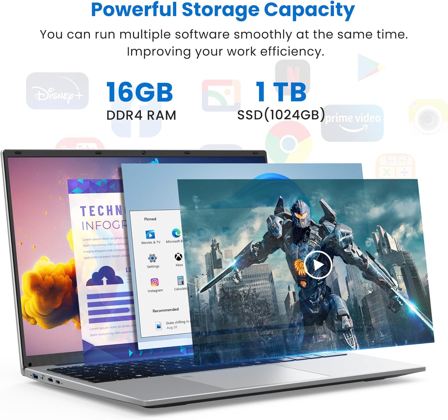 81o+uLLu5LL. AC SL1500 BIGASUO 16" Laptop Computer, 16GB DDR4 RAM 1TB SSD, Quad-Core N100 Processor Up to 3.4GHz, 1200P FHD IPS Display, Windows 11 Laptops with USB 3.0, Type-C, Mini-HDMI, 2.4/5G WiFi, RJ45, Sliver Edu Expertise Hub Web Development & Design laptops desktops