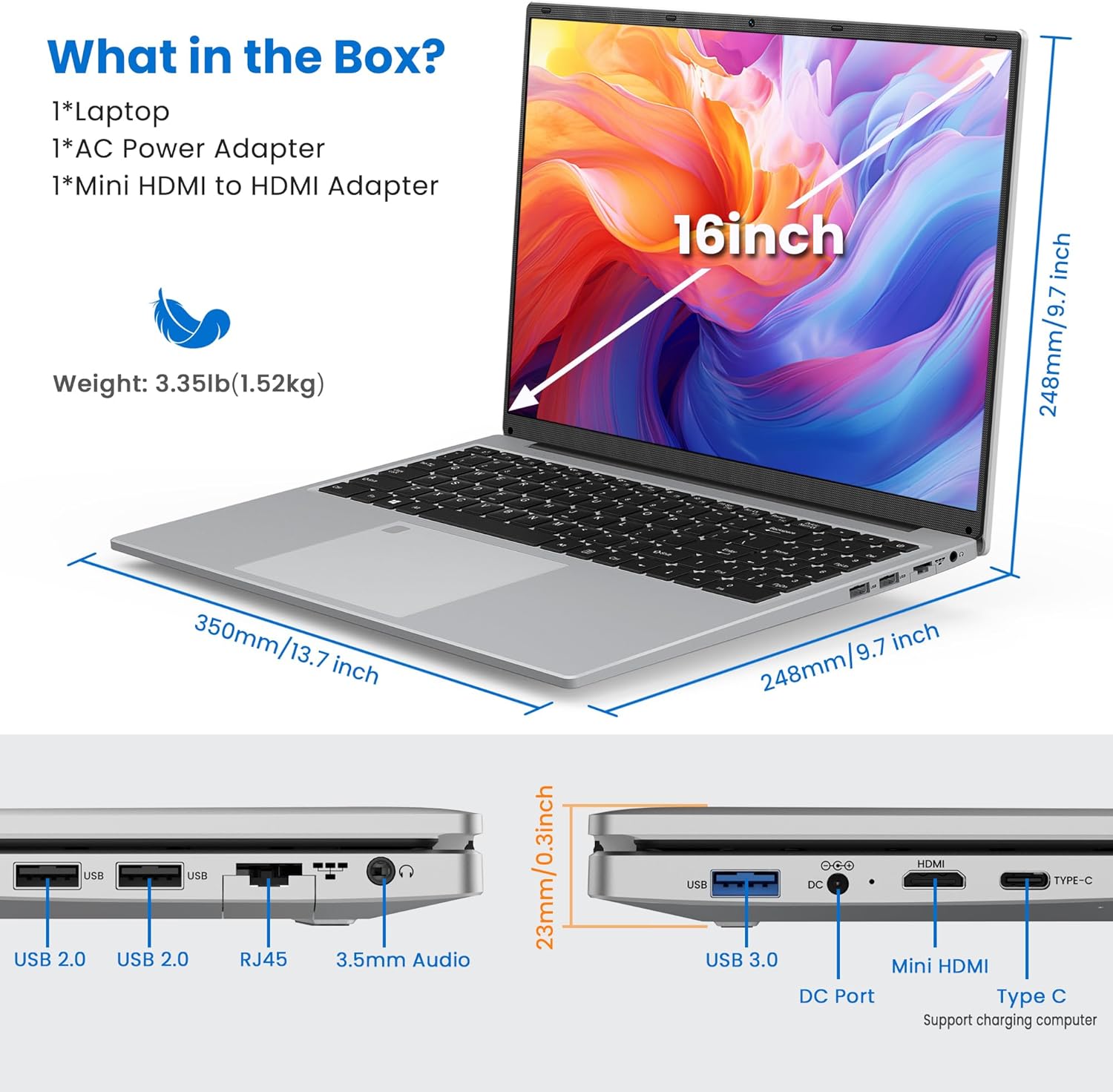 81t97hEnMqL. AC SL1500 BIGASUO 16" Laptop Computer, 16GB DDR4 RAM 1TB SSD, Quad-Core N100 Processor Up to 3.4GHz, 1200P FHD IPS Display, Windows 11 Laptops with USB 3.0, Type-C, Mini-HDMI, 2.4/5G WiFi, RJ45, Sliver Edu Expertise Hub Web Development & Design laptops desktops