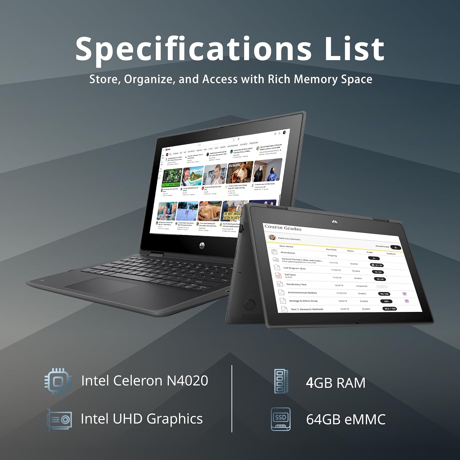 81zDtXheJwL. AC SL1500 HP Probook x360 11 G5 EE 11.6'' HD 2-in-1 Touchscreen Laptop, Intel Celeron N4020, 4GB RAM, 192GB Storage(64GB eMMC+128GB USB), Intel UHD Graphics, HD Webcam, Wi-Fi, Bluetooth, Gray, Win 10 Pro Edu Expertise Hub Web Development & Design laptops desktops