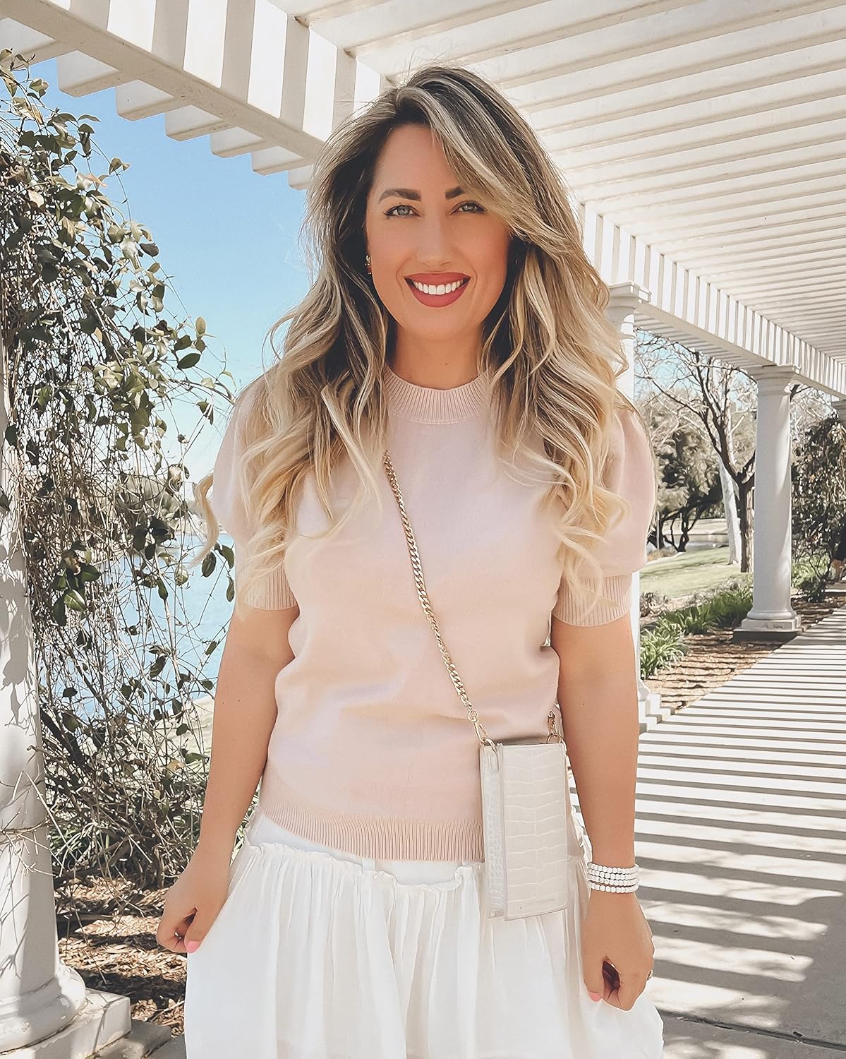 91GEXlGhHbL. AC SL1500 Women's Puff Short Sleeve Sweater Tops 2025 Summer Fall Trendy Knit Crew Neck Casual T Shirts Blouses Edu Expertise Hub Women & Business